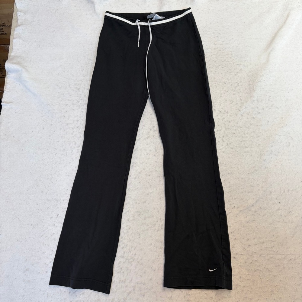 Nike Flare Sweatpants Womens Medium Black White Trim Drawstring Cotton Blend